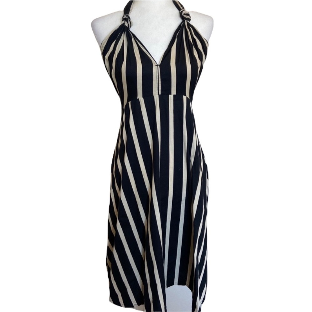 Lily Kitten Halter Black White Midi Dress